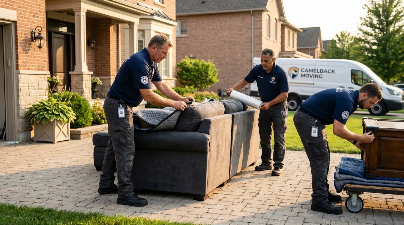 Large estate moving crew wrapping furniture in West New York, NJ