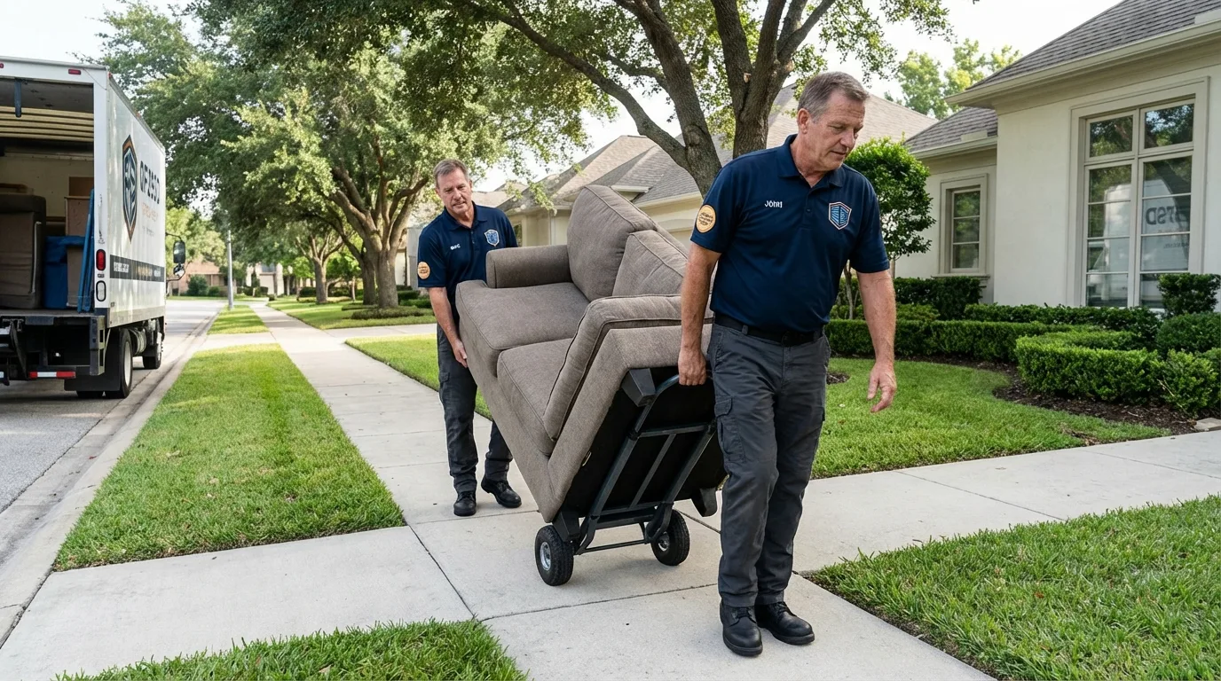 Local residential moving crew loading furniture in West New York, NJ