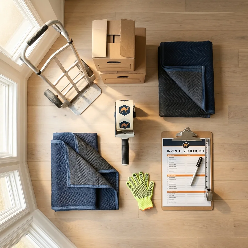 Professional moving supplies and packing materials layout for West New York residential relocations